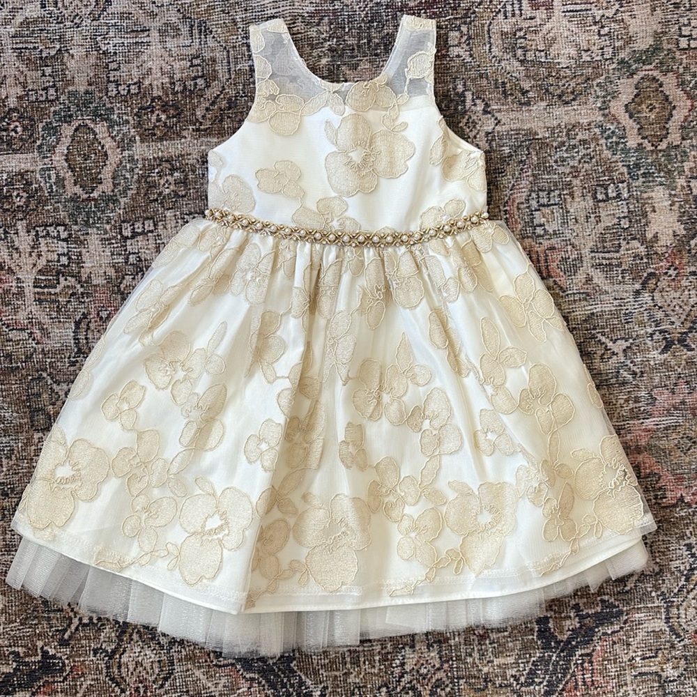 American Princess Cream and Gold Floral Dress
